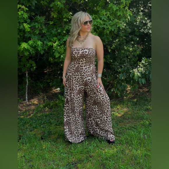 Cheetah Print Strapless Jumpsuit - Picture 1 of 3